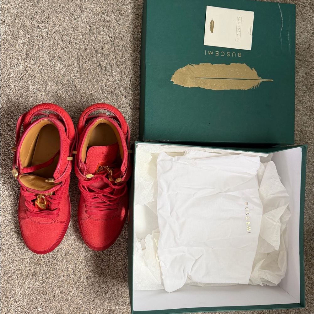 Buscemi Red Sneakers with Gold Details